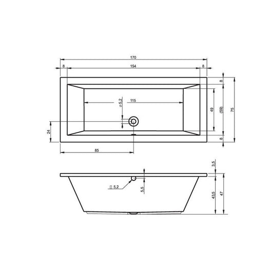 Vasca da bagno in acrilico RIHO LUSSO 170x75 cm
