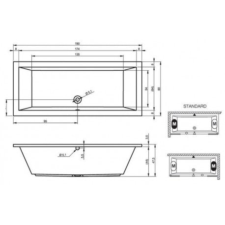 Vasca da bagno RIHO LUSSO in acrilico 190x80 cm