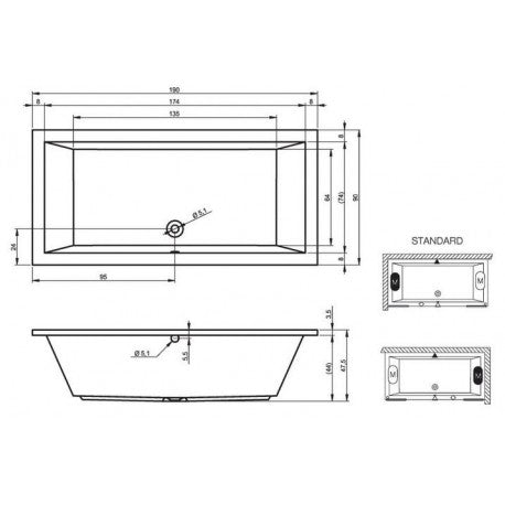 Vasca da bagno in acrilico RIHO LUSSO 190x90 cm