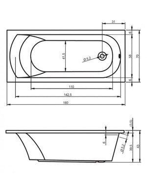 RIHO MIAMI vasca da bagno in acrilico 160x70 cm