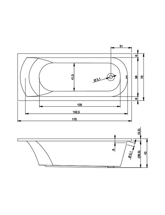 RIHO MIAMI vasca da bagno in acrilico 170x70 cm