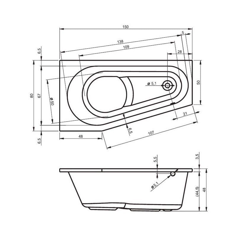 Vasca da bagno angolare sinistra in acrilico RIHO DELTA 150x80 cm