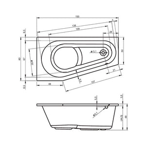 Vasca da bagno angolare sinistra in acrilico RIHO DELTA 150x80 cm