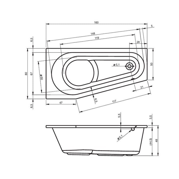 Vasca da bagno angolare destra in acrilico RIHO DELTA 160x80 cm