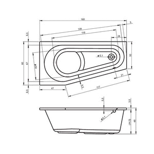 Vasca da bagno angolare sinistra in acrilico RIHO DELTA 160x80 cm