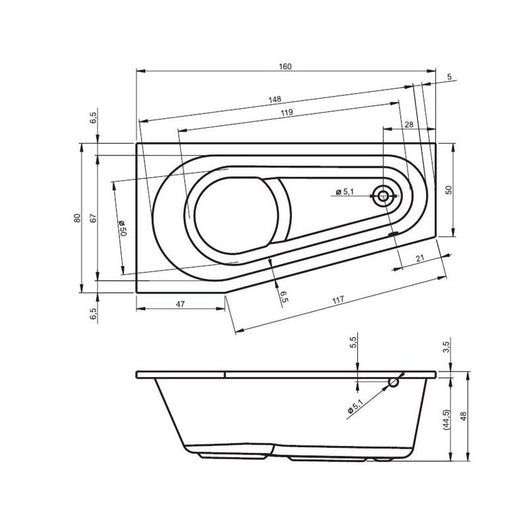 Vasca da bagno angolare sinistra in acrilico RIHO DELTA 160x80 cm