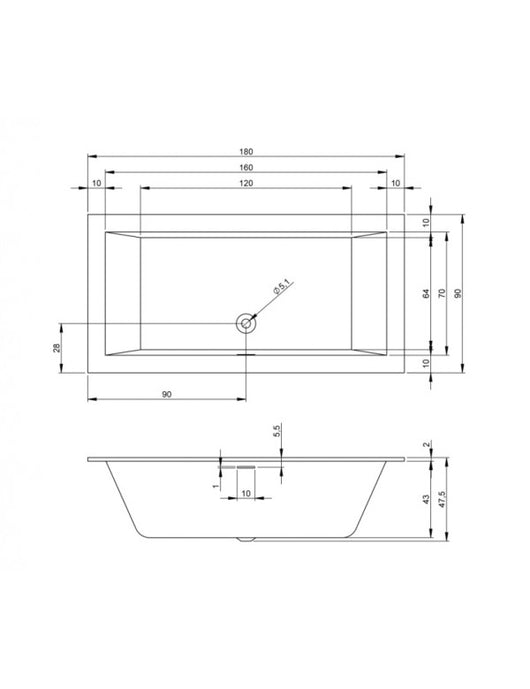 RIHO RETHINK CUBIC Vasca da bagno in acrilico 180x90 cm