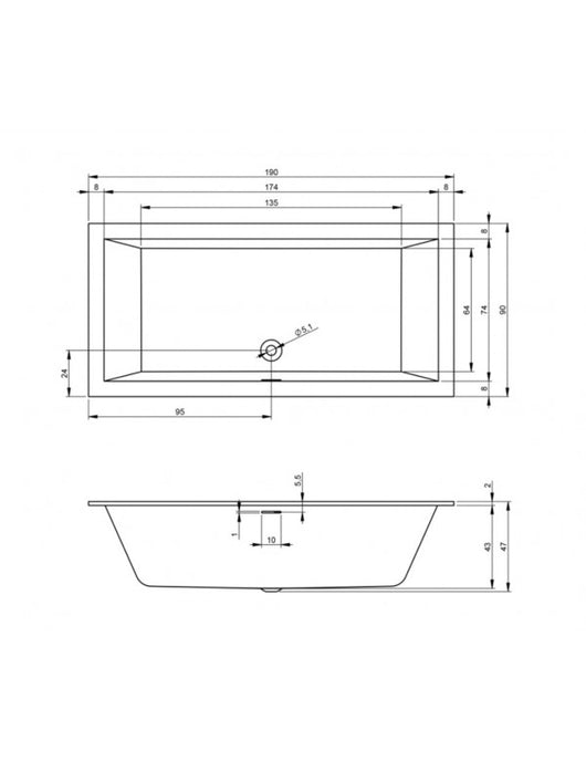 RIHO RETHINK CUBIC Vasca da bagno in acrilico 190x90 cm