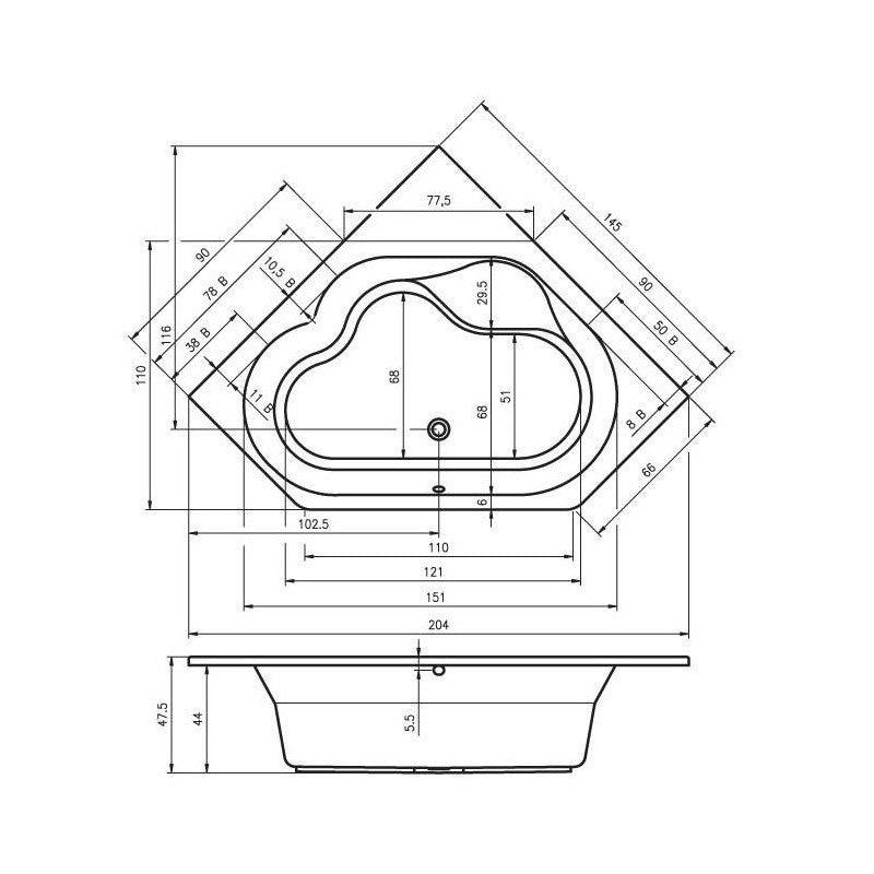 RIHO WINNIPEG vasca da bagno angolare in acrilico 145x145 cm