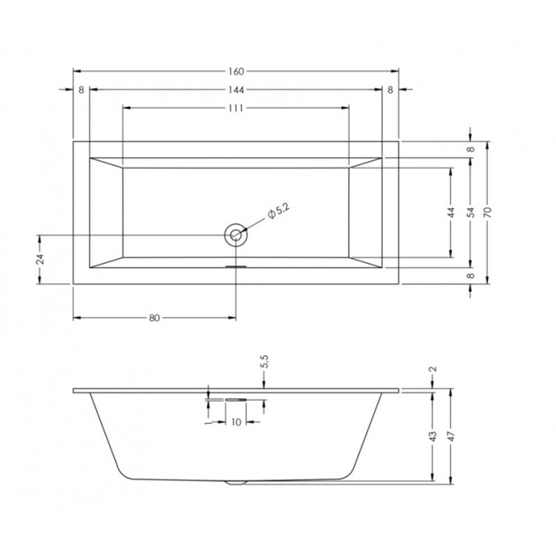 RIHO RETHINK CUBIC Vasca da bagno Plug&Play Dritta 160x70 cm
