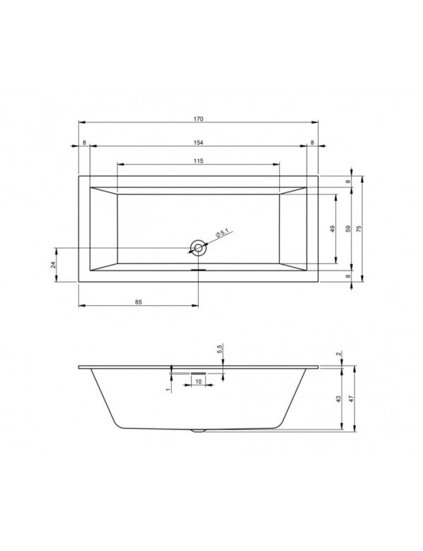 RIHO RETHINK CUBIC Vasca da bagno plug&play sinistra 170x75 cm