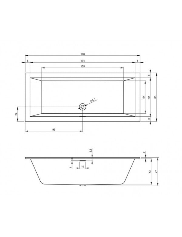 RIHO RETHINK CUBIC Vasca da bagno Plug&Play Dritta 190x80 cm