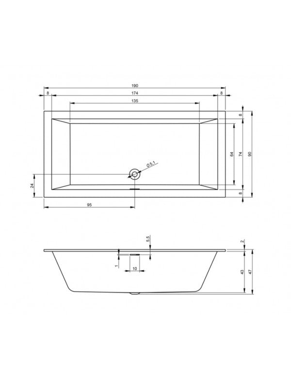 RIHO RETHINK CUBIC Vasca da bagno Plug&Play Dritta 190x90 cm