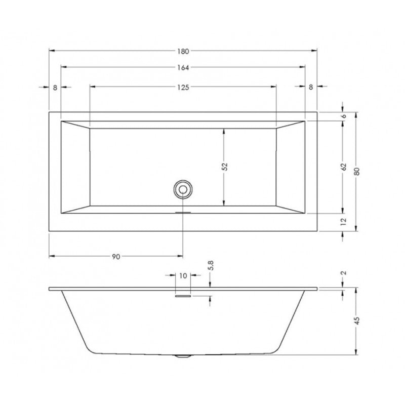 RIHO RETHINK CUBIC WALL Vasca da bagno Plug&Play Dritta 180x80 cm