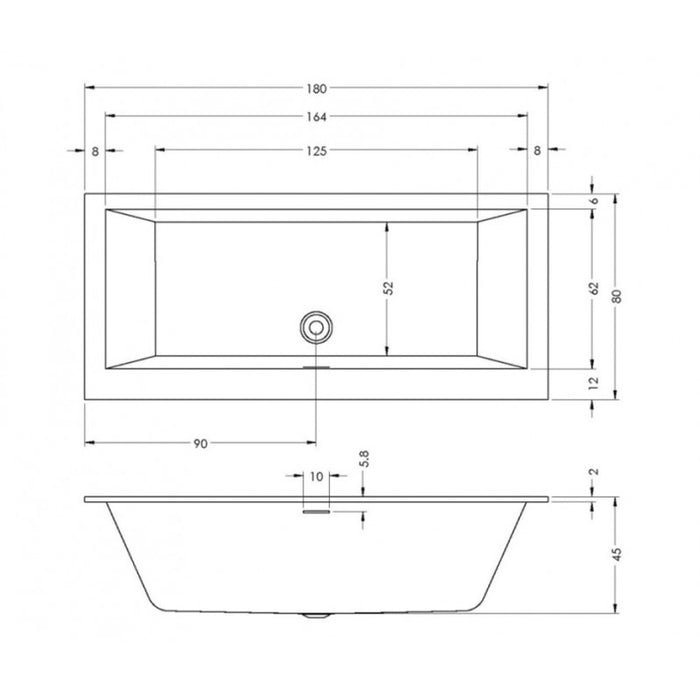 RIHO RETHINK CUBIC WALL Vasca da bagno Plug&Play Dritta 180x80 cm