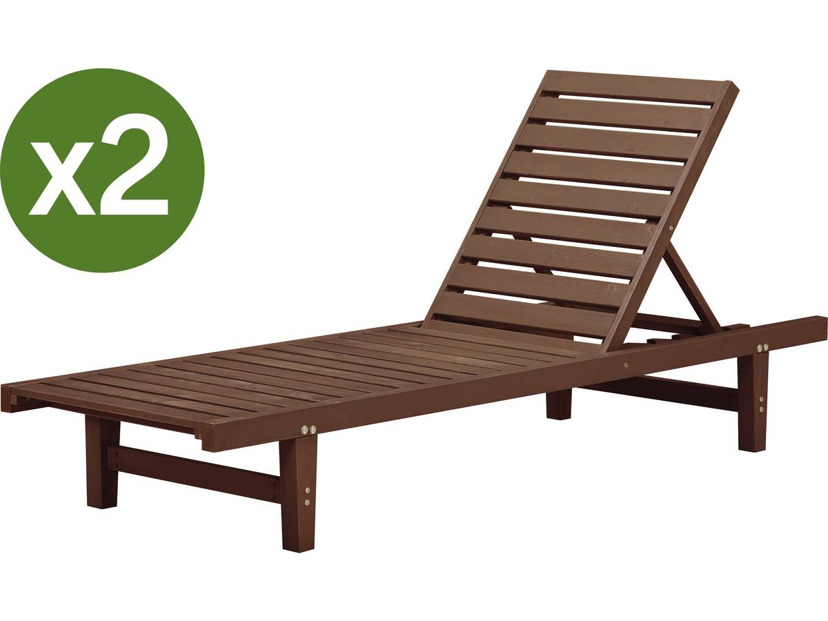 Set di 2 lettini di legno Rawai - Marrone