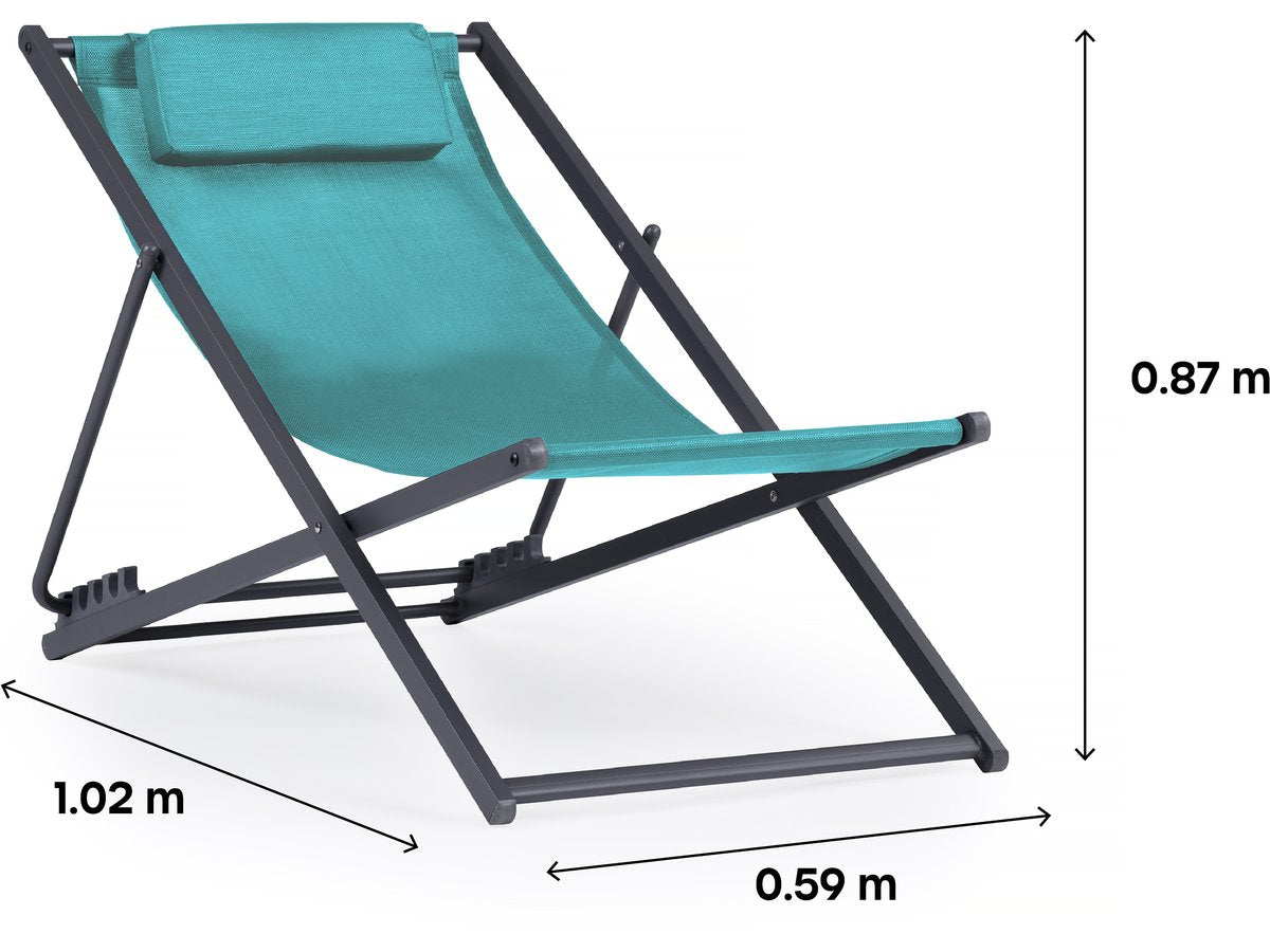 Set di 2 sedie in acciaio Textilene con poggiatesta colore blu