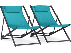 Set di 2 sedie in acciaio Textilene con poggiatesta colore blu