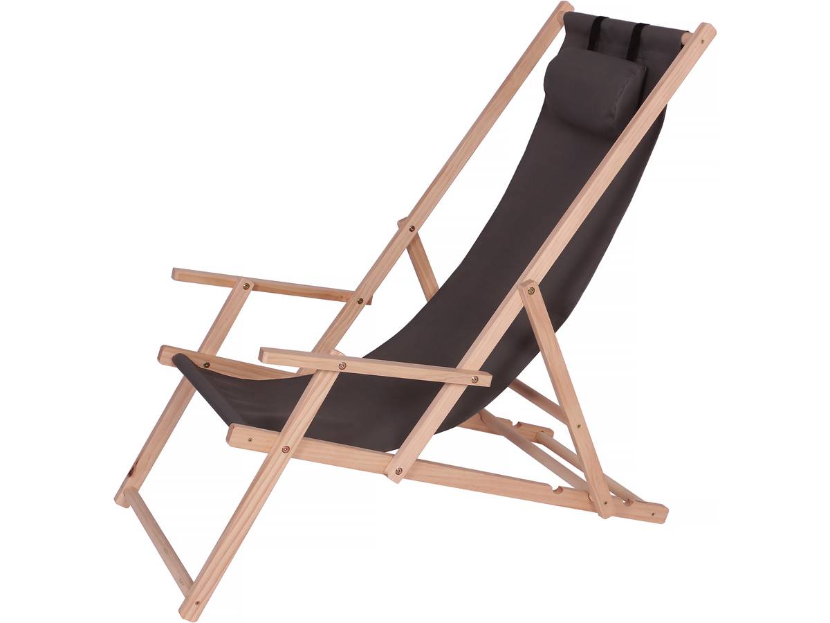 Set di 2 sedie a sdraio in legno "Chilienne" con braccioli - 107 x 56,5 x 81 cm - Grigio Scuro