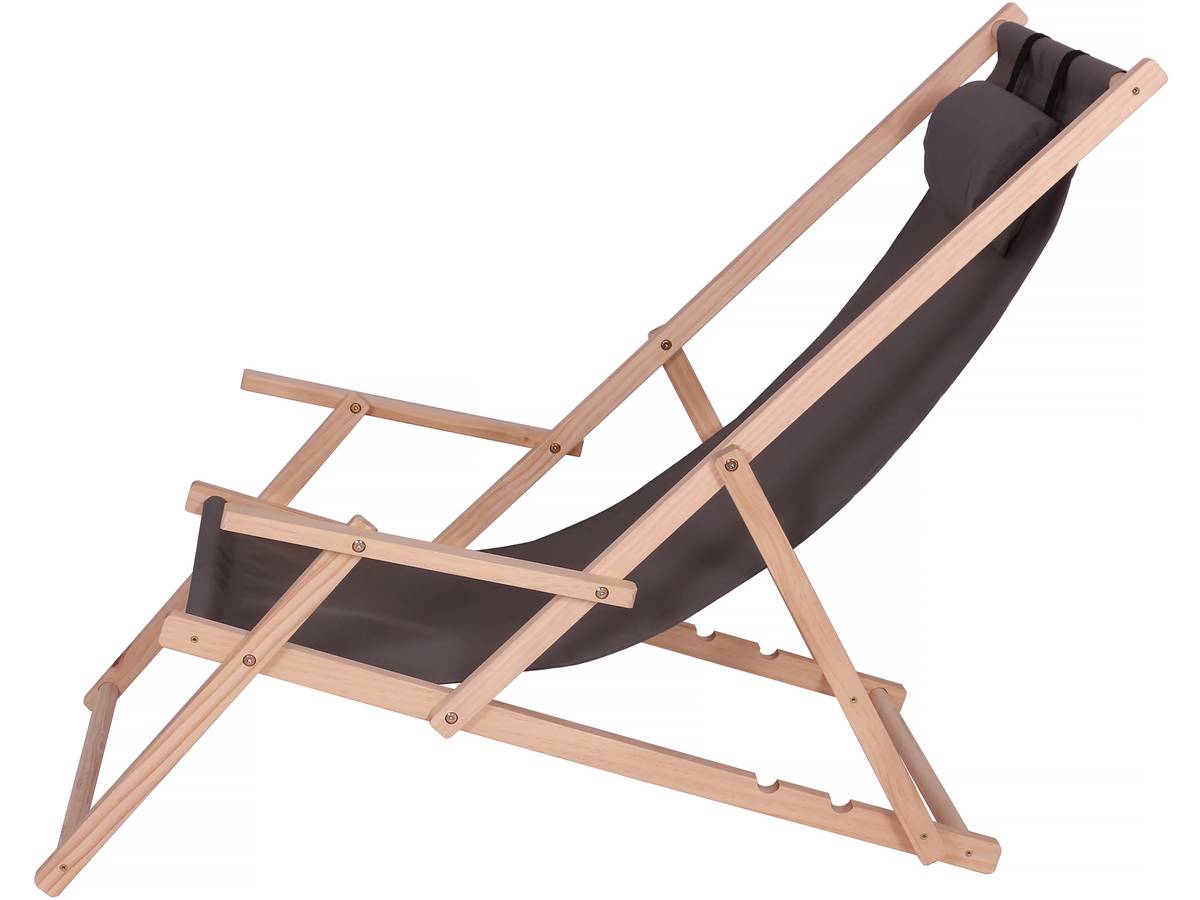 Set di 2 sedie a sdraio in legno "Chilienne" con braccioli - 107 x 56,5 x 81 cm - Grigio Scuro