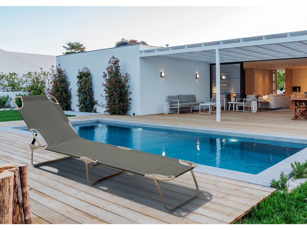 Lettino pieghevole "Elsa" in metallo e textilene - Grigio