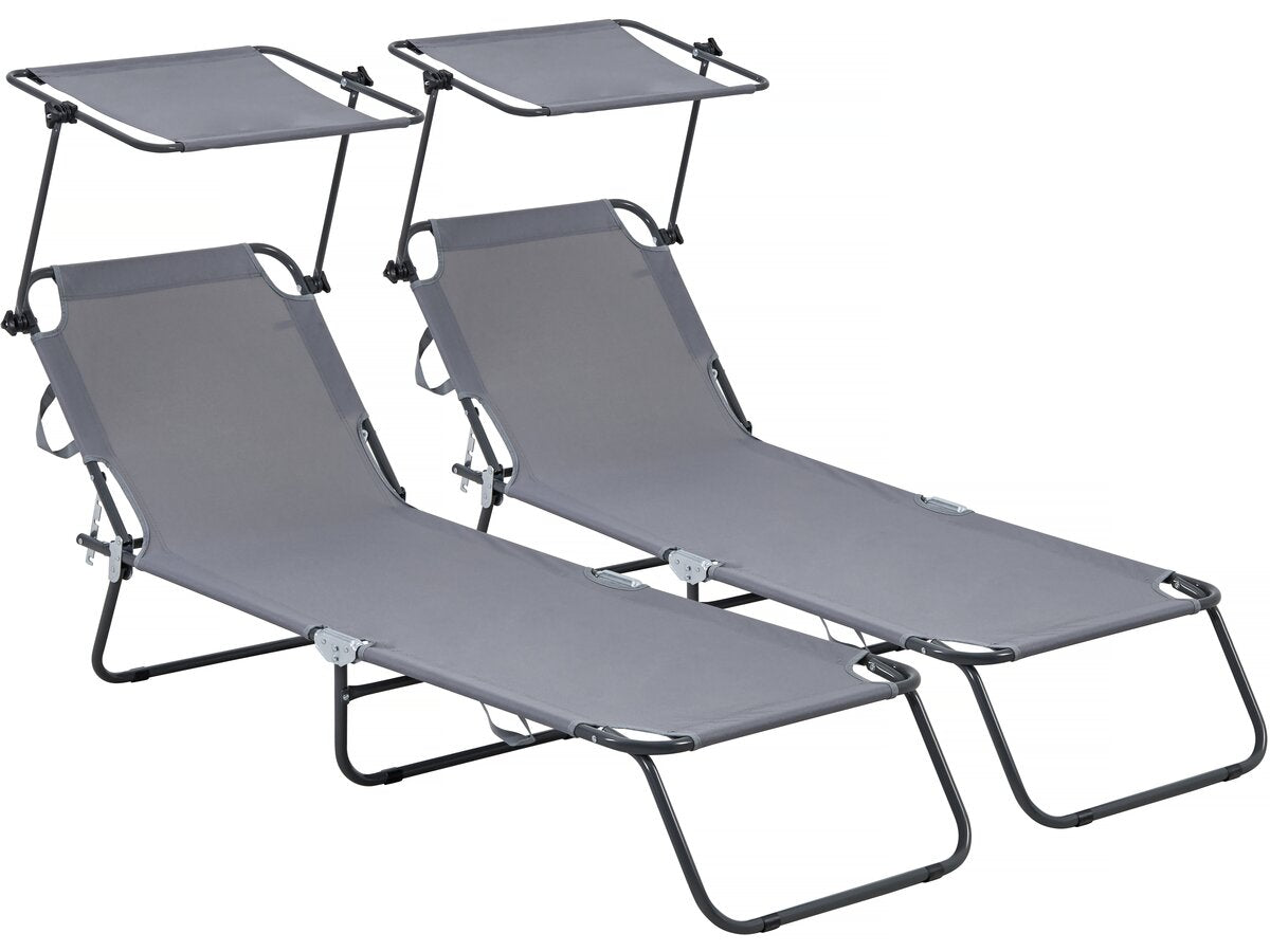 Set di 2 lettini prendisole pieghevoli "Lazy" - Con parasole - Grigio