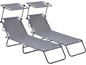 Set di 2 lettini prendisole pieghevoli "Lazy" - Con parasole - Grigio