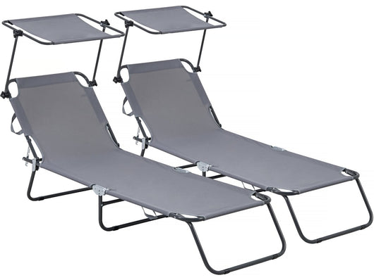 Set di 2 lettini prendisole pieghevoli "Lazy" - Con parasole - Grigio