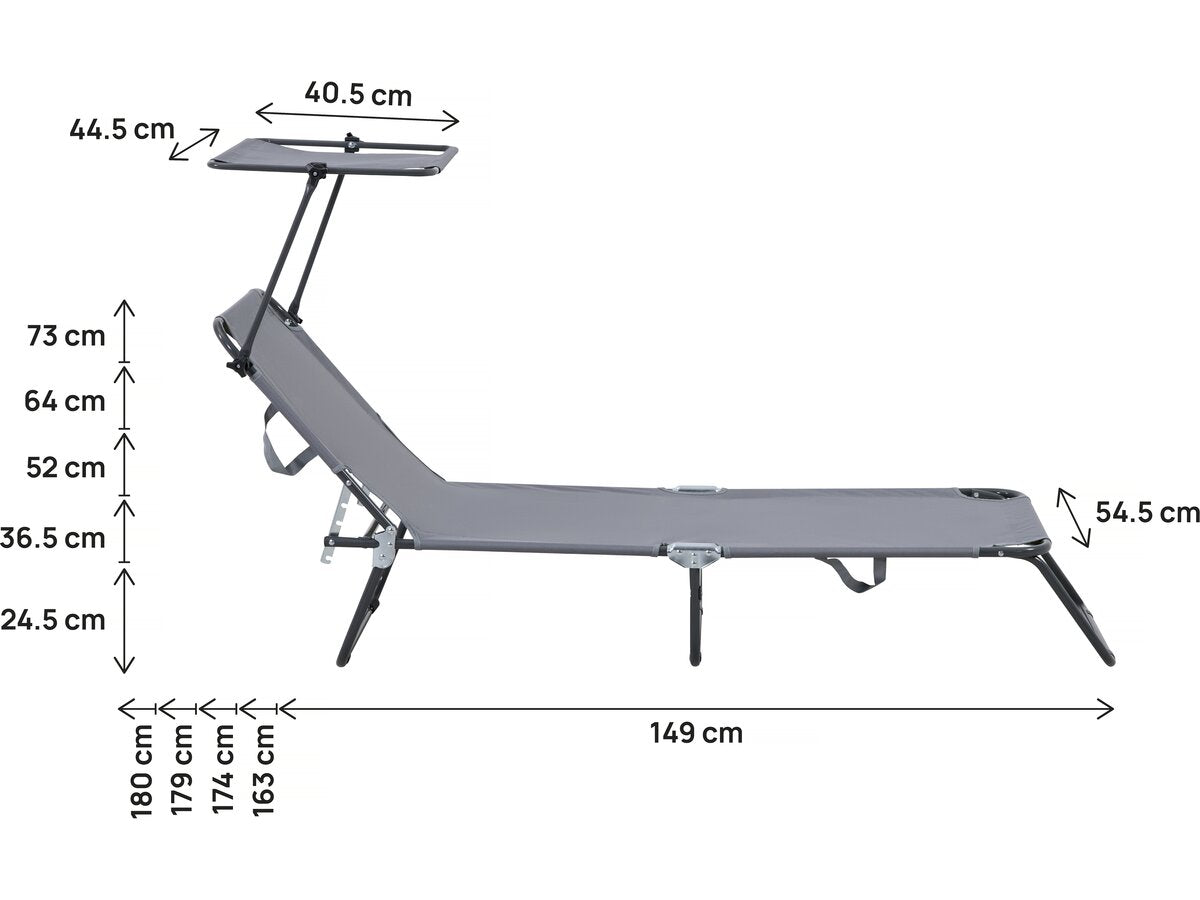 Set di 2 lettini prendisole pieghevoli "Lazy" - Con parasole - Grigio