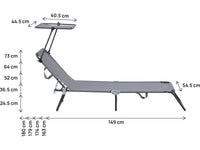 Set di 2 lettini prendisole pieghevoli "Lazy" - Con parasole - Grigio