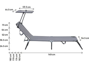 Lettino prendisole pieghevole "Lazy" - Con parasole - Grigio