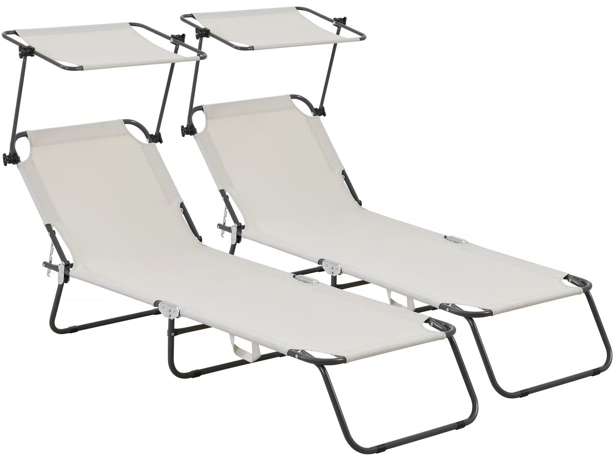 Set di 2 lettini prendisole pieghevoli "Lazy" - Con parasole - Beige