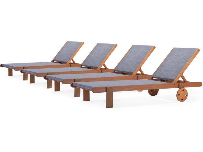 Sdraio in legno esotico "Saïgon" - Maple - Grigio - Set di 4