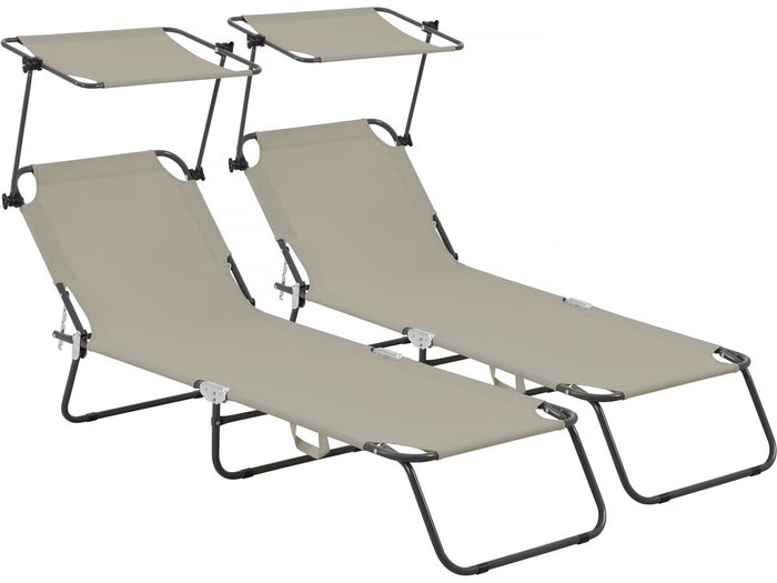 Set di 2 lettini prendisole pieghevoli "Lazy" - Con parasole - Tortora