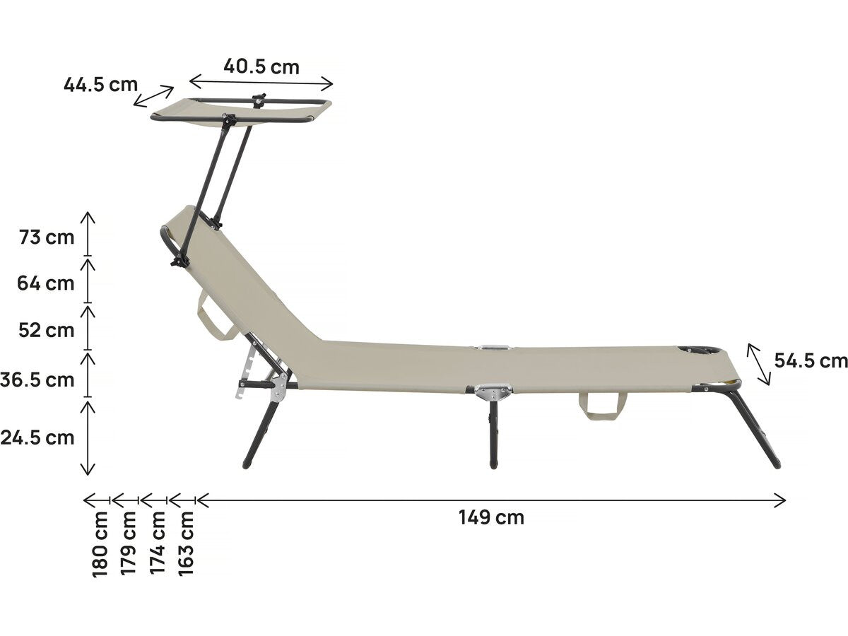 Set di 2 lettini prendisole pieghevoli "Lazy" - Con parasole - Tortora