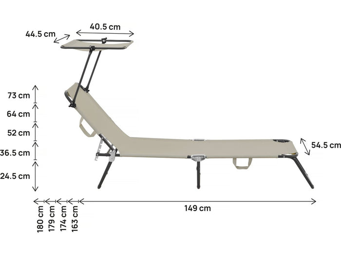 Set di 2 lettini prendisole pieghevoli "Lazy" - Con parasole - Tortora