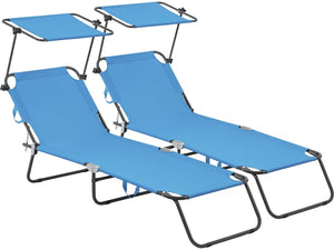 Set di 2 lettini prendisole pieghevoli "Lazy" - Con parasole - Blu