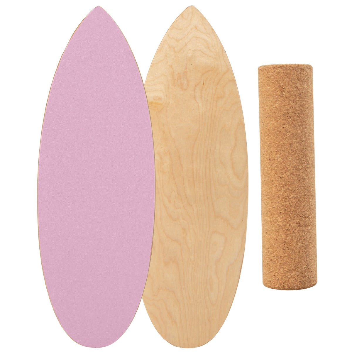 Tavola oscillante realizzata in legno di betulla e sughero, Balance board con rullo e copertura antiscivolo Rosa-Barre per flessioni