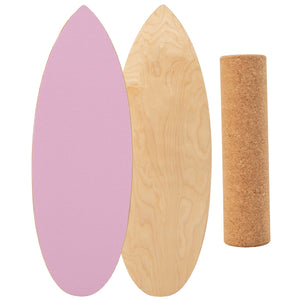 Tavola oscillante realizzata in legno di betulla e sughero, Balance board con rullo e copertura antiscivolo Rosa-Barre per flessioni