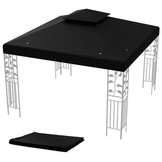 Copertura di ricambio per gazebo a 2 livelli da 300x300cm, Tettoia con fibbie in alluminio e chiusure a strappo Nero-Gazebo