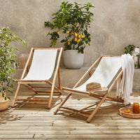 Set di 2 sedie in bambù, tela naturale pieghevole, multiposizione,