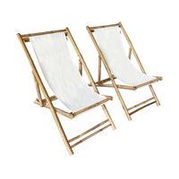 Set di 2 sedie in bambù, tela naturale pieghevole, multiposizione,