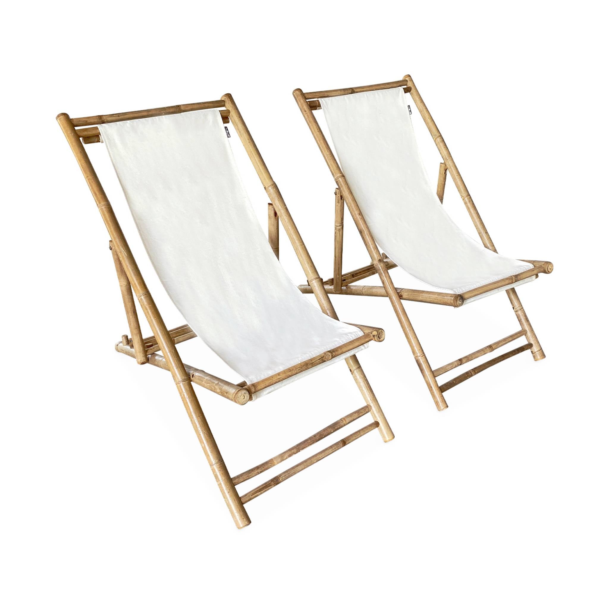 Set di 2 sedie in bambù, tela naturale pieghevole, multiposizione,