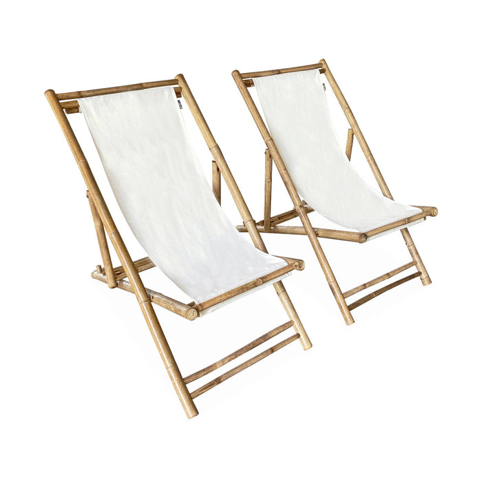 Set di 2 sedie in bambù, tela naturale pieghevole, multiposizione,