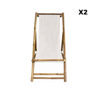 Set di 2 sedie in bambù, tela naturale pieghevole, multiposizione,