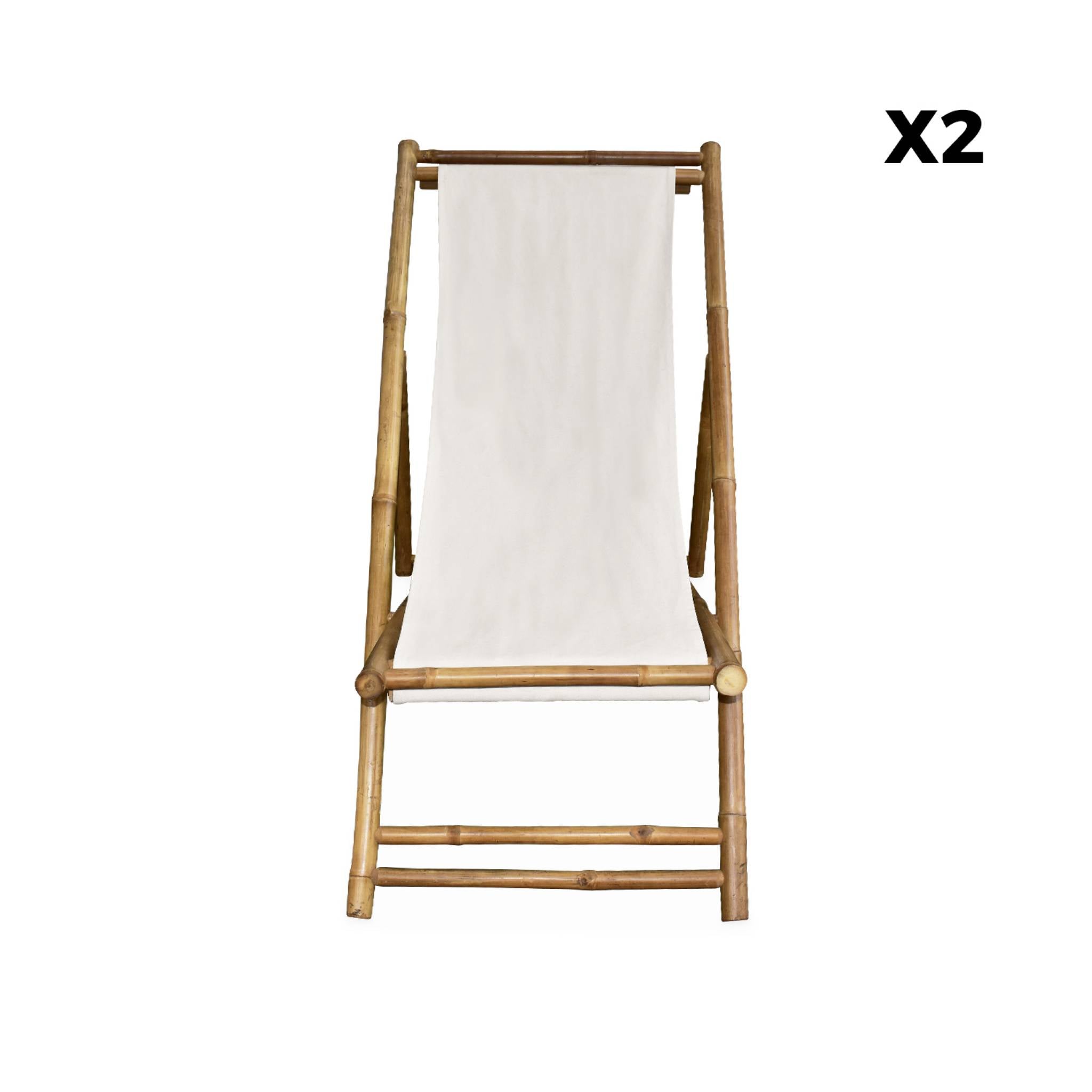 Set di 2 sedie in bambù, tela naturale pieghevole, multiposizione,
