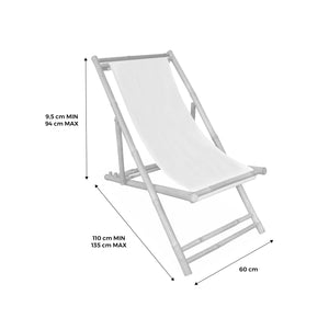 Set di 2 sedie in bambù, tela naturale pieghevole, multiposizione,