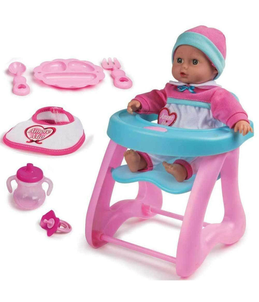 Bambola Amore Mio Seggiolone Bambolotto Giocattolo Bambini Con Accessori Gioco         