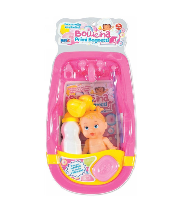 Bambola Bollicina Primi Bagnetti Con Vaschetta Biberon Accessori Bagnetto         
