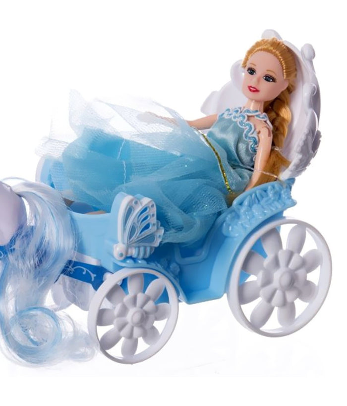 Bambola Principessa Con Carrozza E Cavallo Giocattolo Per Bambini 24x13cm         